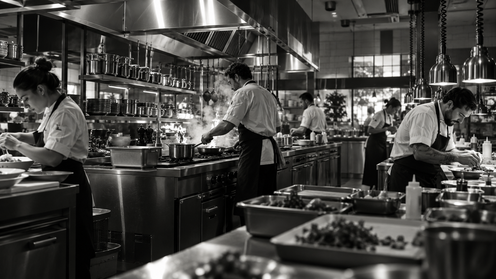Profesjonalna kuchnia gastronomiczna w trakcie pracy zespołu